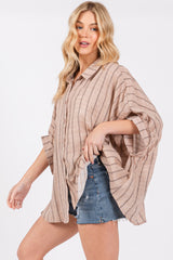 Mocha Striped Collared Oversized Top