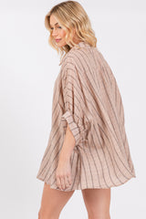 Mocha Striped Collared Oversized Top