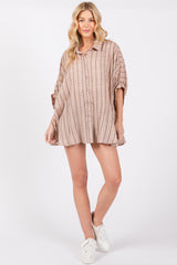 Mocha Striped Collared Oversized Top