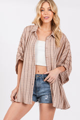 Mocha Striped Collared Oversized Top