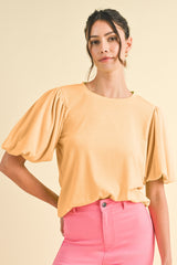 Peach Ribbed Puff Sleeve Maternity Top