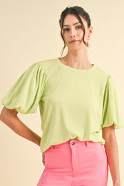 Lime Ribbed Puff Short Sleeve Top