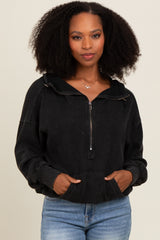 Charcoal Waffle Knit Half Zip Relaxed Fit Hoodie