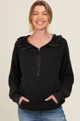 Charcoal Waffle Knit Half Zip Relaxed Fit Maternity Hoodie