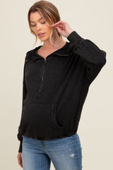 Charcoal Waffle Knit Half Zip Relaxed Fit Maternity Hoodie