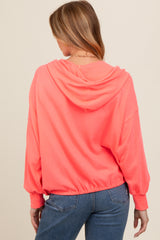 Coral Waffle Knit Half Zip Relaxed Fit Maternity Hoodie