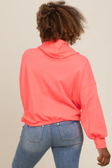 Coral Waffle Knit Half Zip Relaxed Fit Hoodie