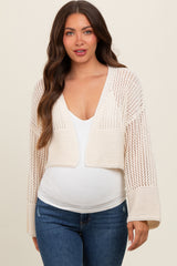 Ivory Open Knit Cropped Maternity Cardigan