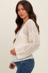 Ivory Open Knit Cropped Maternity Cardigan