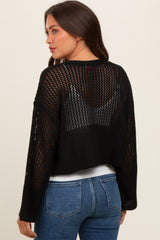 Black Open Knit Cropped Maternity Cardigan