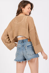 Taupe Open Knit Cropped Cardigan