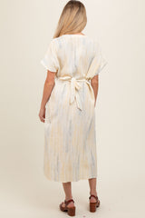 Cream Abstract Print V-Neck Maternity Midi Dress