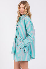 Aqua Striped Button Down Top and Short Set