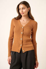 Cinnamon Rib Knit Button Front Sweater Cardigan