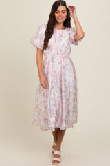 Pink Lavender Floral Puff Sleeve Dress