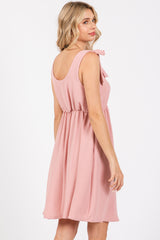 Pink Solid Tie-Shoulder Scoop Neck Dress