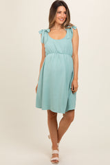 Mint Solid Tie-Shoulder Scoop Neck Maternity Dress