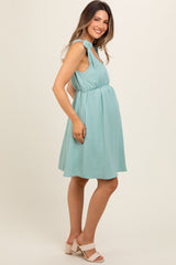 Mint Solid Tie-Shoulder Scoop Neck Maternity Dress