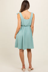 Mint Solid Tie-Shoulder Scoop Neck Maternity Dress