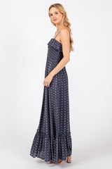 Navy Smocked Sleeveless Floral Maxi Dress