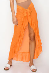 Orange Sheer Ruffle Accent Cover Up