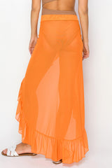 Orange Sheer Ruffle Accent Cover Up