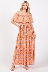 Peach Floral Off Shoulder Maxi Dress