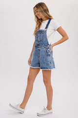 Medium Blue Raw Hem Denim Overalls