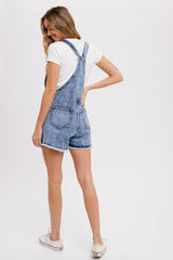 Medium Blue Raw Hem Denim Overalls