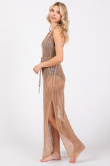 Mocha Crochet V-Neck Side Slit Cover Up