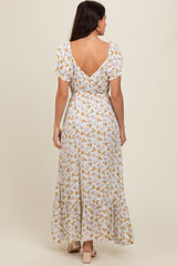 Ivory Floral Short Sleeve Maxi Dress