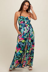 Navy Floral Strapless Front Tie Maternity Jumpsuit