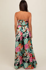 Black Floral Strapless Front Tie Maternity Jumpsuit