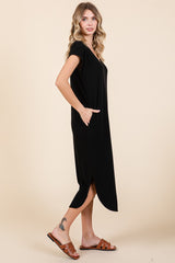 Black Rib Knit Scoop Neck Midi Dress