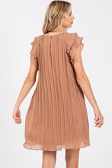 Mocha Flutter Sleeve Pleated Chiffon Mini Dress