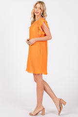 Orange Flutter Sleeve Pleated Chiffon Mini Dress