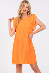 Orange Flutter Sleeve Pleated Chiffon Mini Maternity Dress