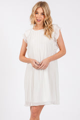 Ivory Flutter Sleeve Pleated Chiffon Mini Dress