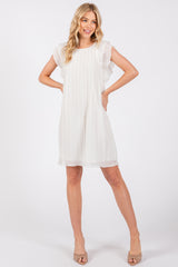 Ivory Flutter Sleeve Pleated Chiffon Mini Maternity Dress