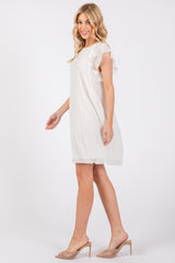 Ivory Flutter Sleeve Pleated Chiffon Mini Dress