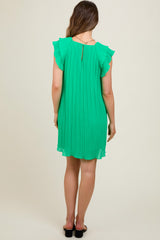 Green Flutter Sleeve Pleated Chiffon Maternity Mini Dress