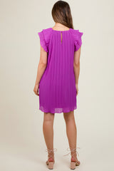 Violet Flutter Sleeve Pleated Chiffon Maternity Mini Dress