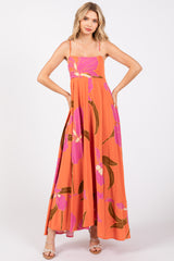 Orange Floral Sleeveless Maternity Dress