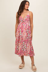 Pink Floral Cutout Maternity Midi Dress