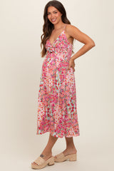 Pink Floral Cutout Maternity Midi Dress