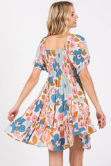 Light Blue Floral Knot Front Tiered Dress