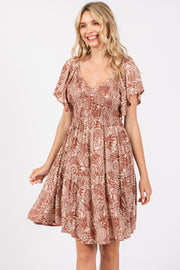 Rust Floral Smocked Dress