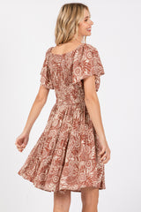 Rust Floral Smocked Dress