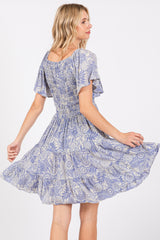 Blue Floral Smocked Dress