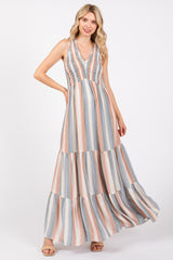 Multi-Color Striped Smocked Racerback Maxi Dress